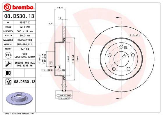 BREMBO brake disc 08. D530.13, set of 2 - Brake Disc