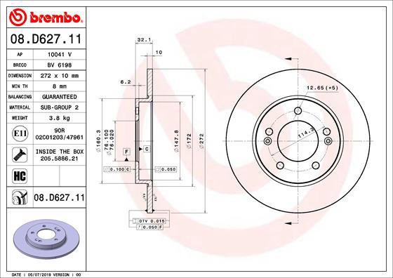 BREMBO brake disc 08. D627.11, set of 2 - Brake Disc