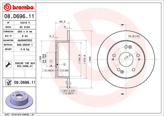 BREMBO brake disc 08. D696.11, set of 2 - Brake Disc