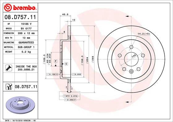 BREMBO brake disc 08. D757.11, set of 2 - Brake Disc