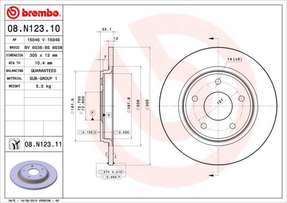BREMBO brake disc 08. N123.11, set of 2 - Brake Disc