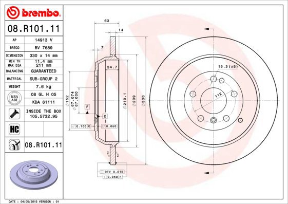 BREMBO brake disc 08. R101.11, set of 2 - Brake Disc