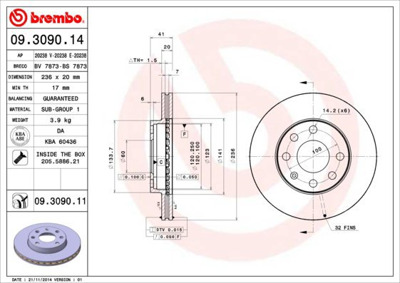 BREMBO brake disc 09.3090.14, set of 2 - Brake Disc