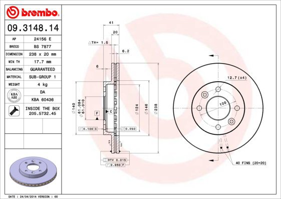 BREMBO brake disc 09.3148.14, set of 2 - Brake Disc