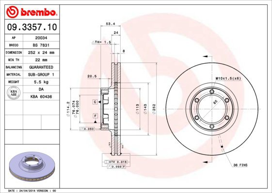 BREMBO brake disc 09.3357.10, set of 2 - Brake Disc