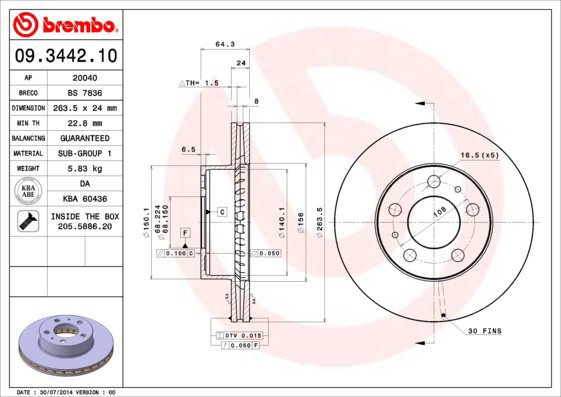 BREMBO brake disc 09.3442.10, set of 2 - Brake Disc