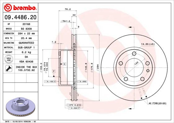 BREMBO brake disc 09.4486.20, set of 2 - Brake Disc