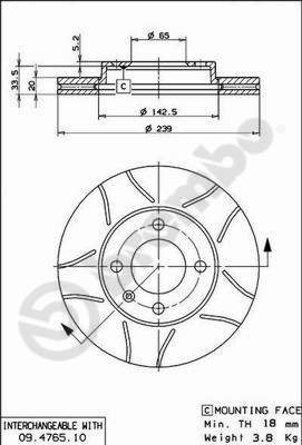 BREMBO brake disc 09.4765.75, set of 2 - Brake Disc