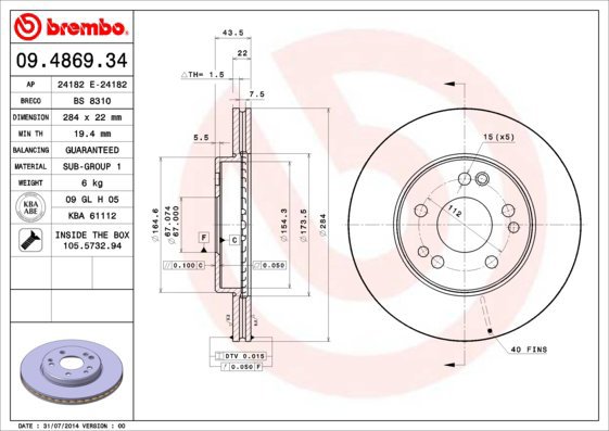 BREMBO brake disc 09.4869.34, set of 2 - Brake Disc