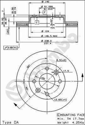 BREMBO brake disc 09.4925.10, set of 2 - Brake Disc