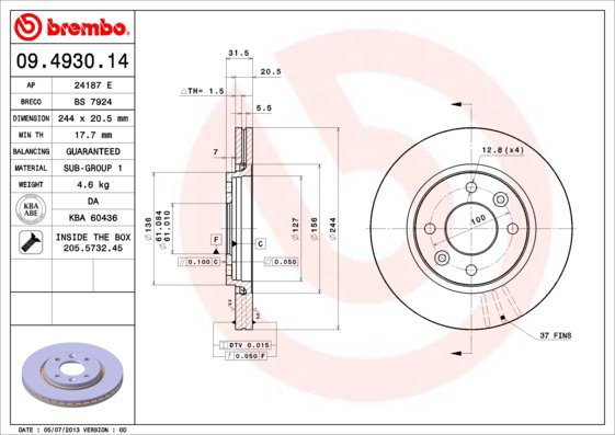 BREMBO brake disc 09.4930.14, set of 2 - Brake Disc