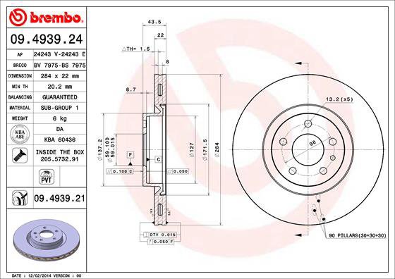BREMBO brake disc 09.4939.21, set of 2 - Brake Disc