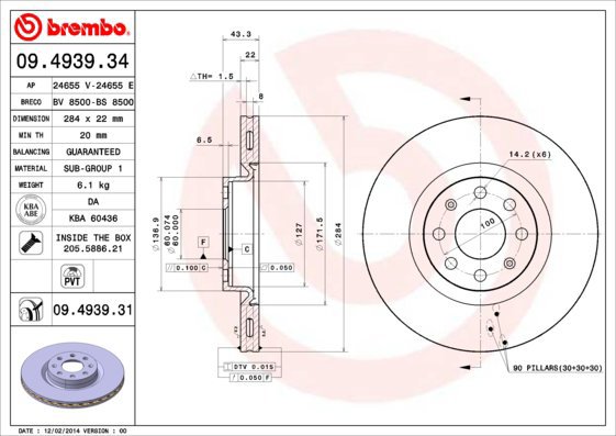 BREMBO brake disc 09.4939.31, set of 2 - Brake Disc