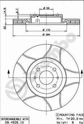 BREMBO brake disc 09.4939.75, set of 2 - Brake Disc