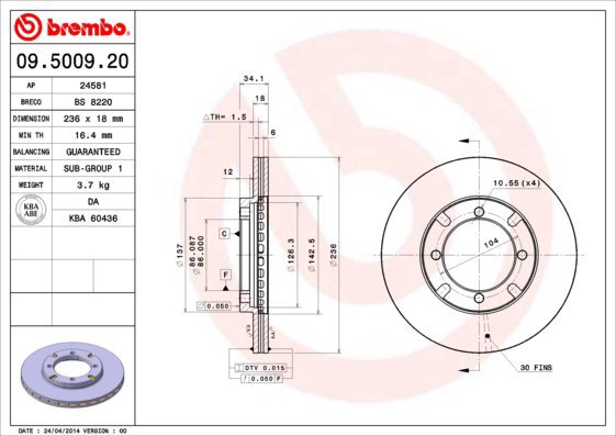 BREMBO brake disc 09.5009.20, set of 2 - Brake Disc