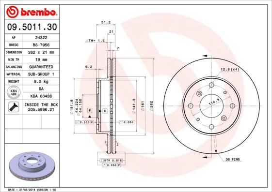 BREMBO brake disc 09.5011.30, set of 2 - Brake Disc