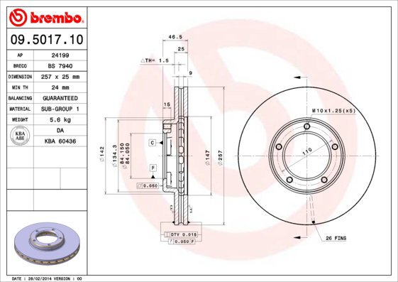 BREMBO brake disc 09.5017.10, set of 2 - Brake Disc
