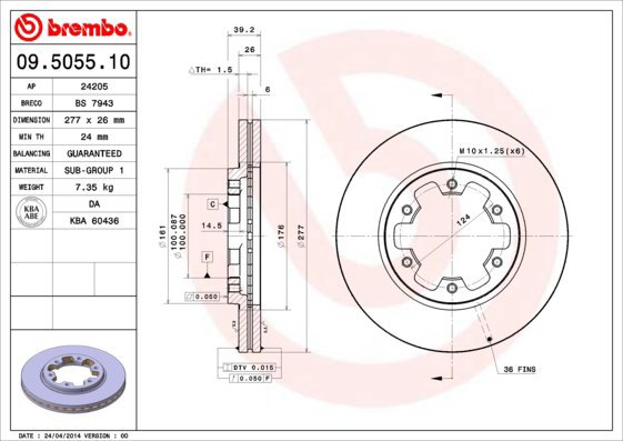BREMBO brake disc 09.5055.10, set of 2 - Brake Disc