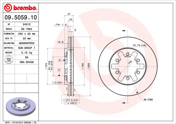 BREMBO brake disc 09.5059.10, set of 2 - Brake Disc