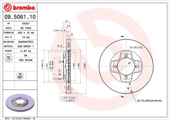 BREMBO brake disc 09.5061.10, set of 2 - Brake Disc