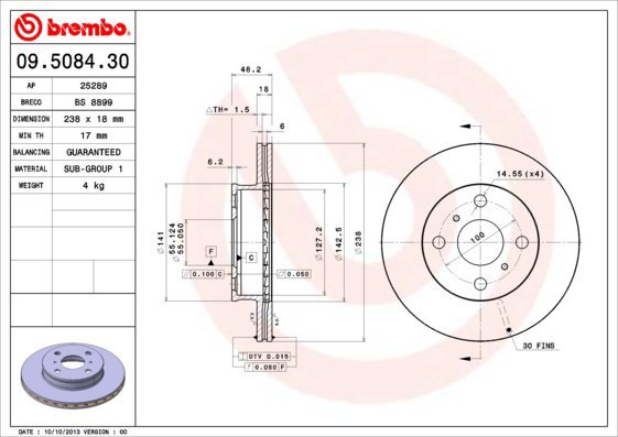 BREMBO brake disc 09.5084.30, set of 2 - Brake Disc