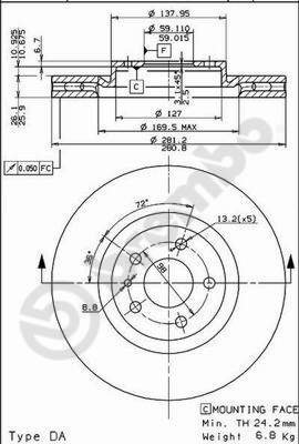 BREMBO brake disc 09.5180.10, set of 2 - Brake Disc