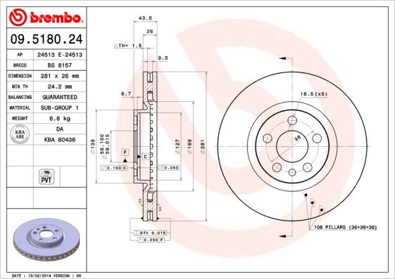 BREMBO brake disc 09.5180.24, set of 2 - Brake Disc