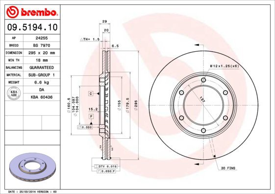 BREMBO brake disc 09.5194.10, set of 2 - Brake Disc