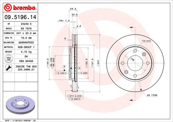 BREMBO brake disc 09.5196.14, set of 2 - Brake Disc