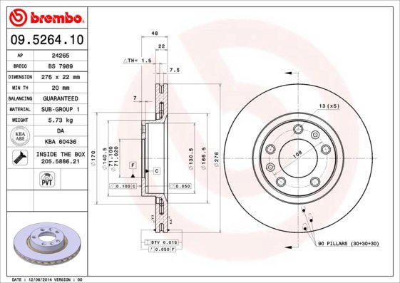 BREMBO brake disc 09.5264.10, set of 2 - Brake Disc