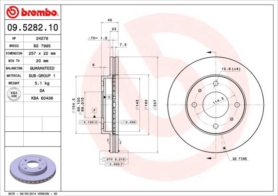 BREMBO brake disc 09.5282.10, set of 2 - Brake Disc