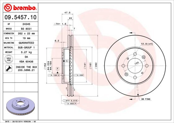 BREMBO brake disc 09.5457.10, set of 2 - Brake Disc