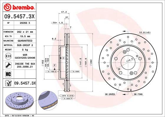 BREMBO brake disc 09.5457.3X, set of 2 - Brake Disc