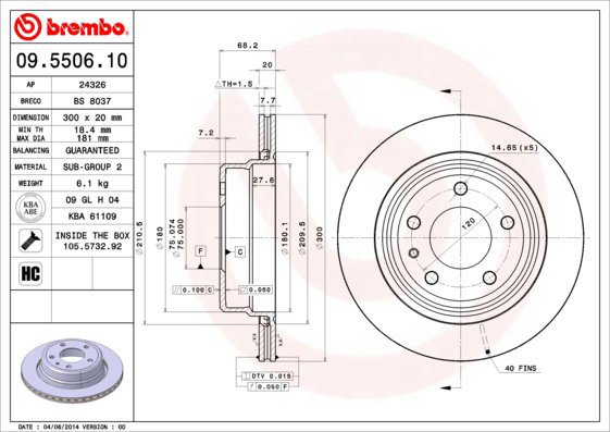 BREMBO brake disc 09.5506.10, set of 2 - Brake Disc