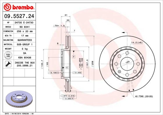 BREMBO brake disc 09.5527.24, set of 2 - Brake Disc