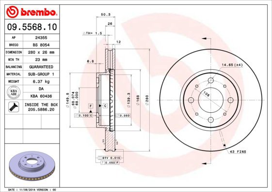 BREMBO brake disc 09.5568.10, set of 2 - Brake Disc