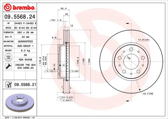 BREMBO brake disc 09.5568.24, set of 2 - Brake Disc