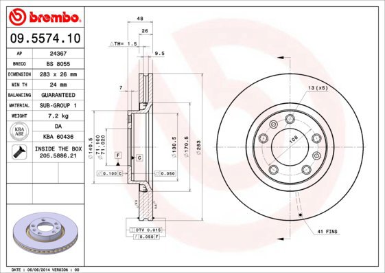 BREMBO brake disc 09.5574.10, set of 2 - Brake Disc