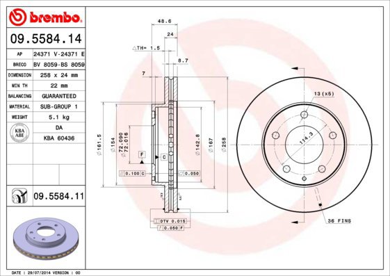 BREMBO brake disc 09.5584.11, set of 2 - Brake Disc