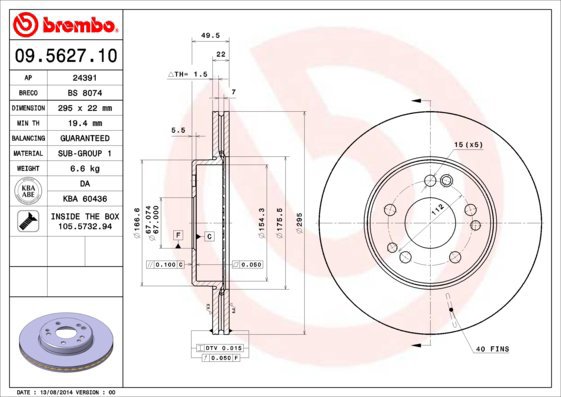 BREMBO brake disc 09.5627.10, set of 2 - Brake Disc