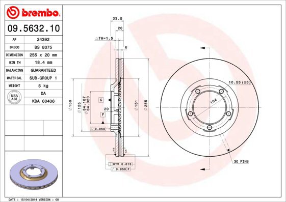 BREMBO brake disc 09.5632.10, set of 2 - Brake Disc