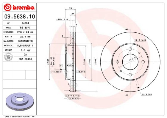 BREMBO brake disc 09.5638.10, set of 2 - Brake Disc