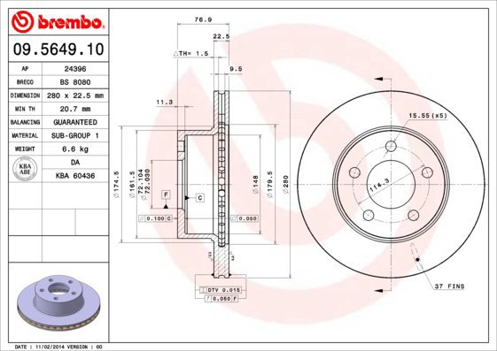BREMBO brzdový kotouč 09.5649.10, sada 2 ks - Brake Disc