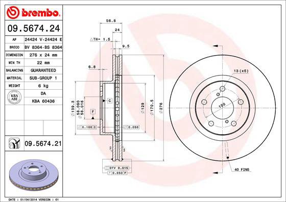 BREMBO brzdový kotouč 09.5674.21, sada 2 ks - Brake Disc