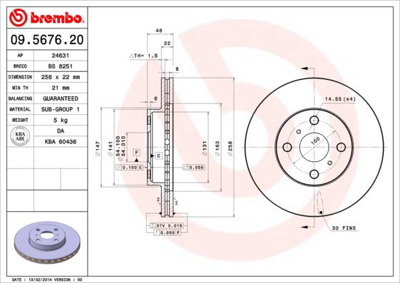 BREMBO brzdový kotouč 09.5676.20, sada 2 ks - Brake Disc