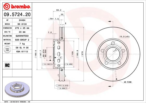 BREMBO brzdový kotouč 09.5724.20, sada 2 ks - Brake Disc