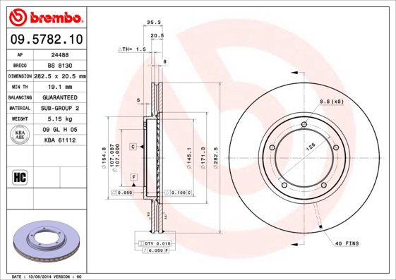 BREMBO brzdový kotouč 09.5782.10, sada 2 ks - Brake Disc