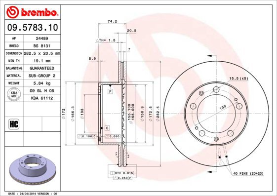 BREMBO brzdový kotouč 09.5783.10, sada 2 ks - Brake Disc