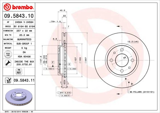 BREMBO brzdový kotouč 09.5843.10, sada 2 ks - Brake Disc