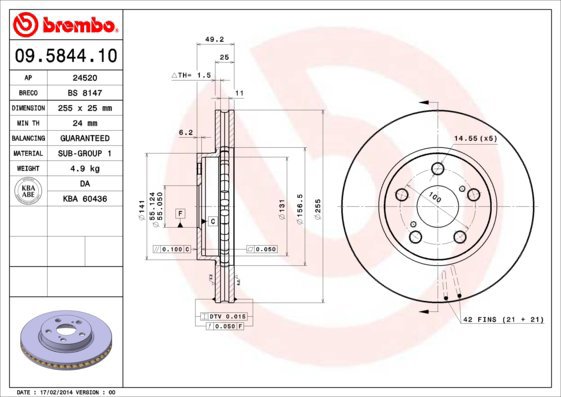 BREMBO brzdový kotouč 09.5844.10, sada 2 ks - Brake Disc
